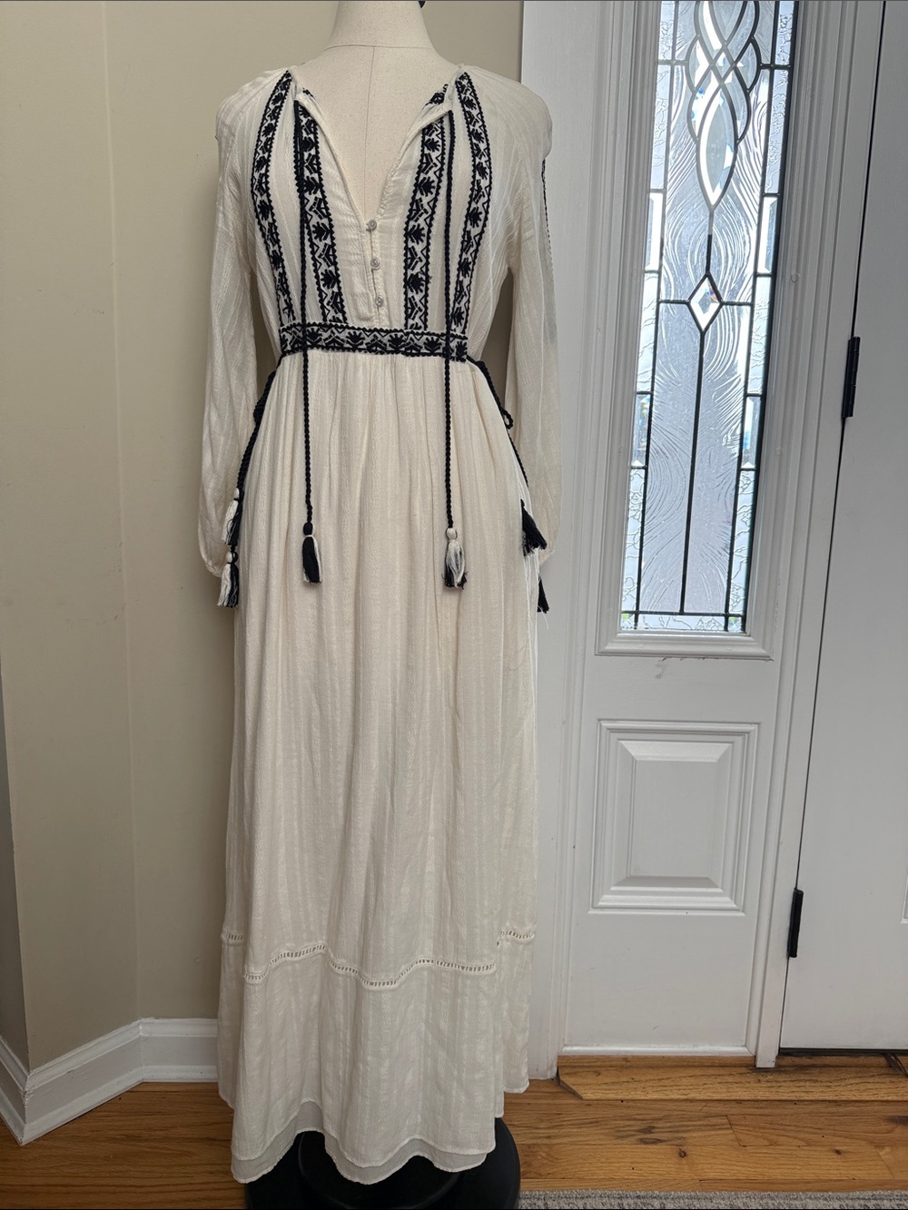 Zara Cream Maxi Dress with Black Embroidered Accents